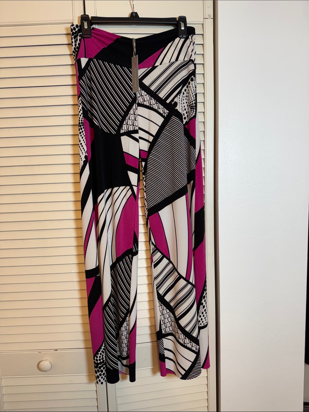 Last Tango Magenta, Black & White Geometric Wide Leg Pants